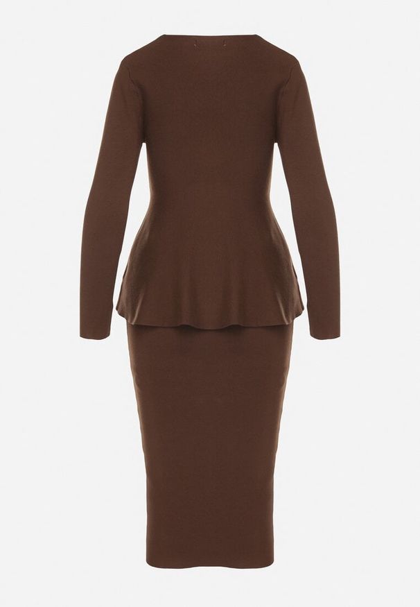 Born2be - Brązowy Elegancki Komplet z Dzianiny z Wiskozą Kardigan i Spódnica Uneva. Kolor: brązowy. Materiał: dzianina, wiskoza