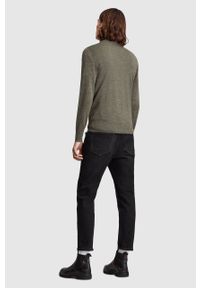 AllSaints Sweter wełniany męski kolor beżowy. Okazja: na co dzień. Kolor: zielony. Materiał: wełna. Długość rękawa: długi rękaw. Długość: krótkie. Styl: casual