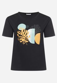 Born2be - Czarny Bawełniany T-shirt z Nadrukiem i Cyrkoniami Tiimauni. Okazja: na co dzień. Kolor: czarny. Materiał: bawełna. Wzór: nadruk. Styl: casual, klasyczny #5