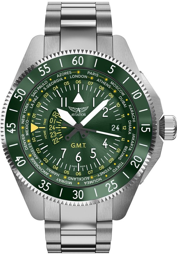 AVIATOR - Zegarek Aviator Zegarek męski V.1.37.0.309.5 srebrny. Kolor: srebrny