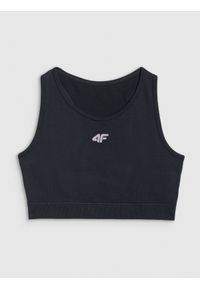 4f - 4F Crop top sportowy bezszwowy dziewczęcy - czarny 164 (13-14 lat). Okazja: na co dzień. Kolor: czarny. Materiał: skóra, materiał. Długość: krótkie. Sezon: lato. Styl: sportowy #1