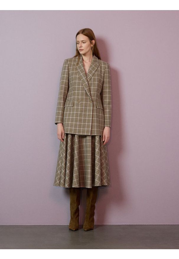 Reserved - Spódnica midi z wełną - wielobarwny. Materiał: wełna