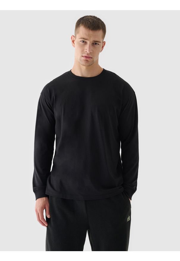4f - 4F Longsleeve oversize z nadrukiem męski - czarny S. Okazja: na co dzień. Kolor: czarny. Materiał: bawełna, jersey, dzianina. Długość rękawa: długi rękaw. Długość: długie. Wzór: nadruk. Styl: klasyczny, sportowy, casual