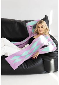 PeeKaBoo - Elegancki sweter kardigan w romby liliowy. Kolor: liliowy. Styl: elegancki