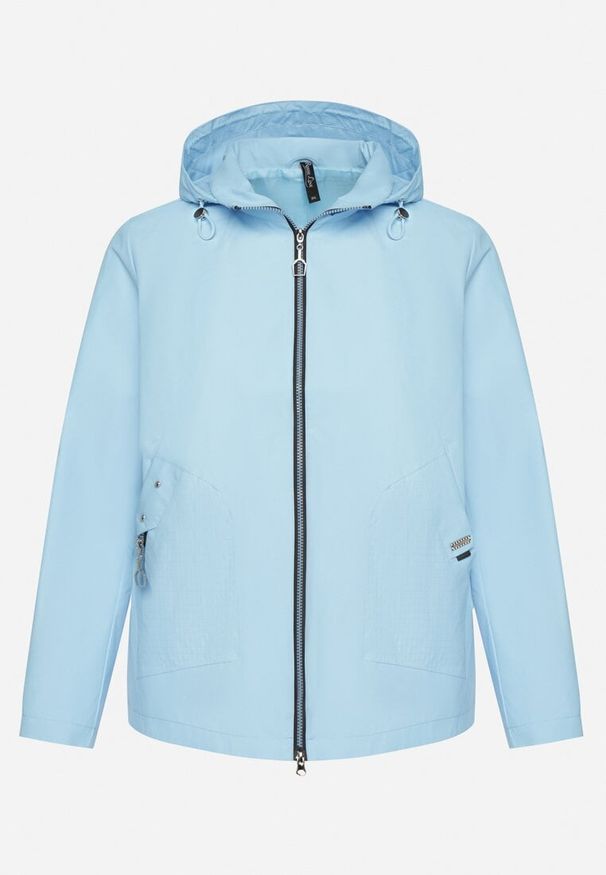 Born2be - Jasnoniebieska Kurtka o Prostym Kroju z Odpinanym Kapturem Nusanelis. Okazja: na co dzień. Kolekcja: plus size. Kolor: niebieski. Materiał: jeans. Styl: sportowy, klasyczny, elegancki, casual