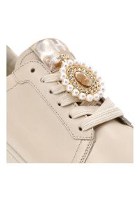 CheBello - Beżowe Modne Sneakersy Chebello Z Ozdobami. Okazja: na co dzień. Kolor: beżowy. Materiał: jeans, materiał. Wzór: aplikacja. Obcas: na platformie #8