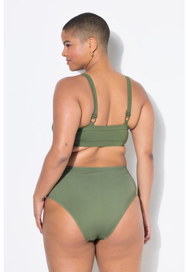 ULLA POPKEN - Damski Top bikini miękkie miseczki cekiny. Kolekcja: plus size. Kolor: zielony. Materiał: materiał, poliester, elastan, poliamid