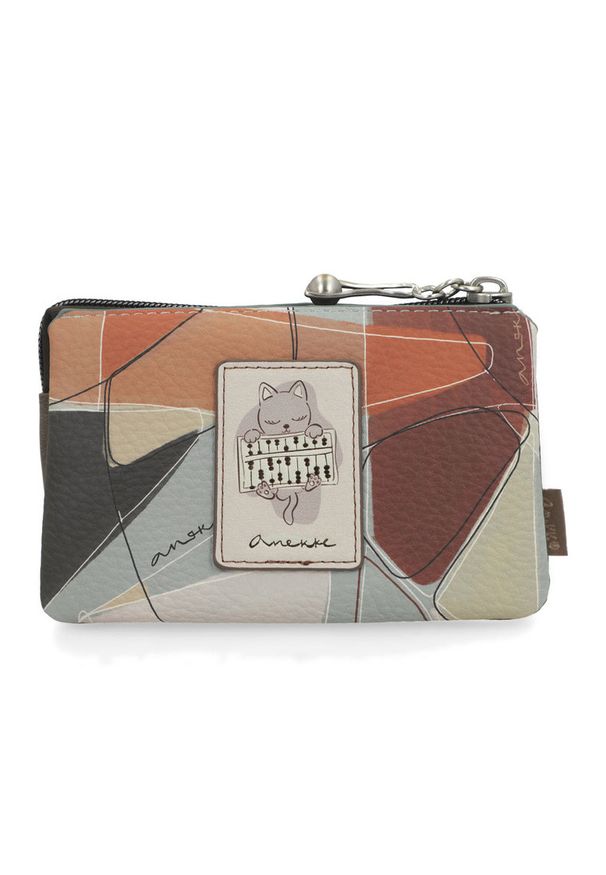 Portfel damski Anekke, z ozdobnym nadrukiem i metalowym logo zapinana na suwak z dekoracyjną zawieszką kompaktowa i praktyczna, beżowa, 42809-015. Kolor: beżowy. Wzór: nadruk