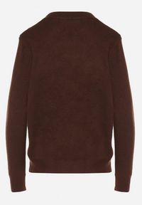 Born2be - Brązowy Klasyczny Sweter z Wełną Mailira. Okazja: do pracy, na co dzień. Kolor: brązowy. Materiał: wełna. Styl: klasyczny #5