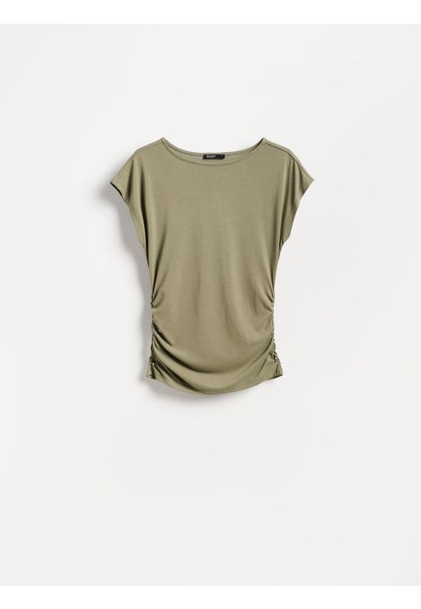 Reserved - T-shirt z modalem - ciemnozielony. Kolor: zielony. Materiał: dzianina