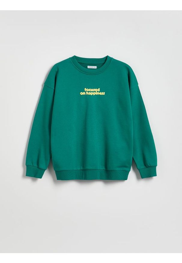 Reserved - Bluza oversize - zielony. Kolor: zielony. Materiał: dzianina, bawełna