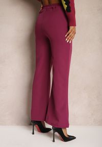 Renee - Ciemnofioletowe Szerokie Spodnie Materiałowe High Waist Dinnes. Stan: podwyższony. Kolor: fioletowy. Materiał: materiał. Wzór: gładki