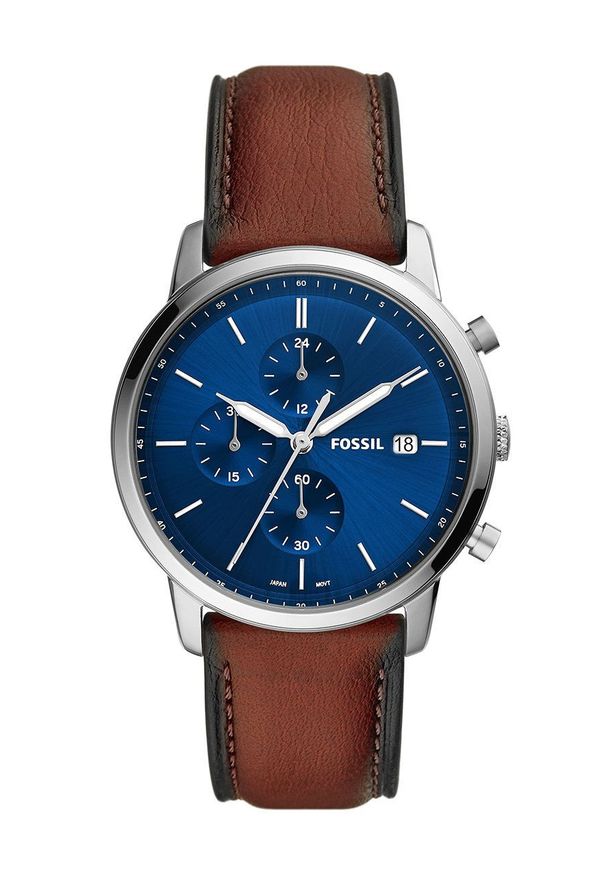 Fossil Zegarek męski kolor brązowy. Kolor: brązowy. Materiał: materiał, skóra