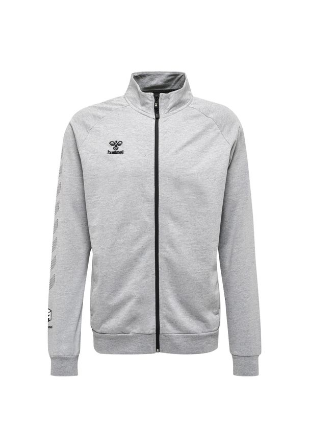 Zapinana na zamek bawełniana bluza dresowa Hummel Move Grid. Kolor: szary. Materiał: bawełna, dresówka. Wzór: nadruk. Sport: piłka nożna