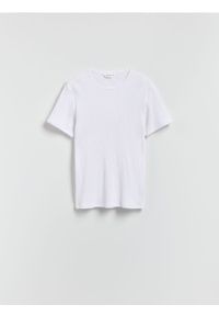 Reserved - T-shirt slim fit - biały. Kolor: biały. Materiał: bawełna, dzianina