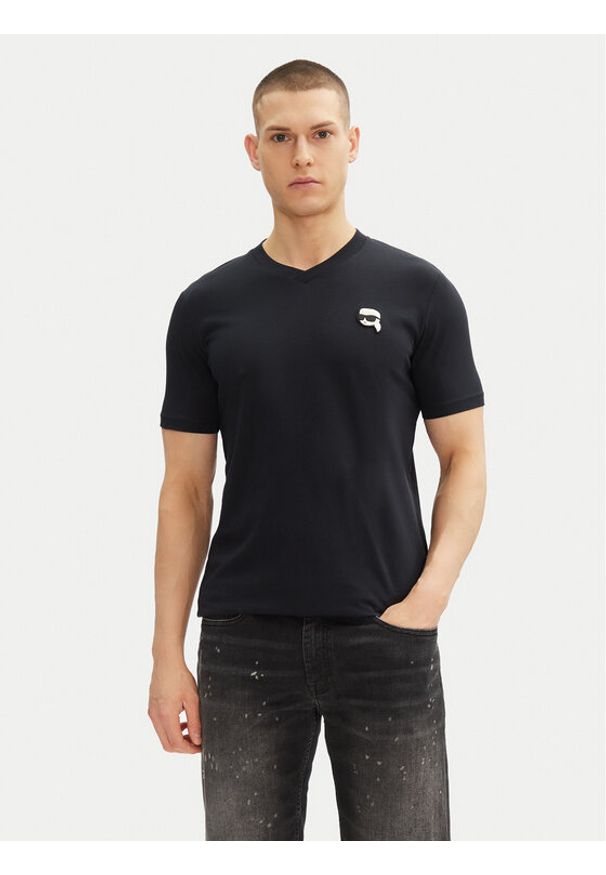Karl Lagerfeld - KARL LAGERFELD T-Shirt 755021 552224 Granatowy Regular Fit. Typ kołnierza: dekolt w karo. Kolor: niebieski. Materiał: bawełna