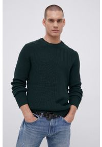 Premium by Jack&Jones - Sweter bawełniany. Kolor: zielony. Materiał: bawełna. Długość rękawa: długi rękaw. Długość: długie. Wzór: ze splotem #1