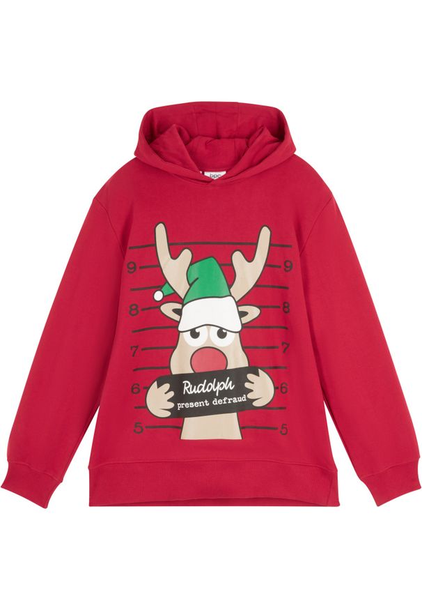 bonprix - Bluza chłopięca z kapturem. Typ kołnierza: kaptur. Kolor: czerwony. Wzór: nadruk