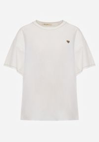 Born2be - Biały Bawełniany T-shirt z Serduszkiem i Ozdobnymi Łańcuszkami Jynorin. Okazja: do pracy, na co dzień. Kolor: biały. Materiał: bawełna. Wzór: aplikacja. Styl: elegancki, klasyczny, casual #3