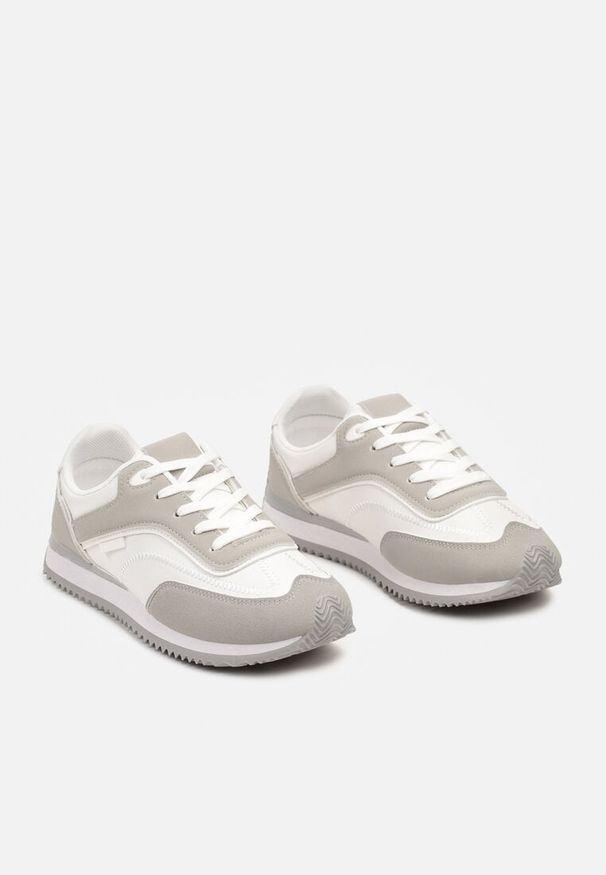 Born2be - Szare Płaskie Sneakersy z Metalicznymi Wstawkami Rosmora. Nosek buta: okrągły. Zapięcie: sznurówki. Kolor: biały. Materiał: materiał. Obcas: na obcasie. Wysokość obcasa: niski