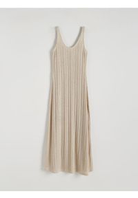 Reserved - Dzianinowa sukienka maxi z metalizowaną nitką - beżowy. Kolor: beżowy. Materiał: dzianina. Długość: maxi #1