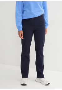 bonprix - Spodnie twillowe z elastycznego materiału z bawełną. Kolor: niebieski. Materiał: materiał, bawełna. Wzór: prążki #2
