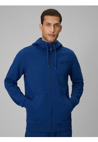 4f - 4F Bluza dresowa regular z kapturem męska - granatowa L. Okazja: na co dzień. Typ kołnierza: kaptur. Kolor: niebieski. Materiał: dresówka. Długość rękawa: raglanowy rękaw. Styl: casual #1