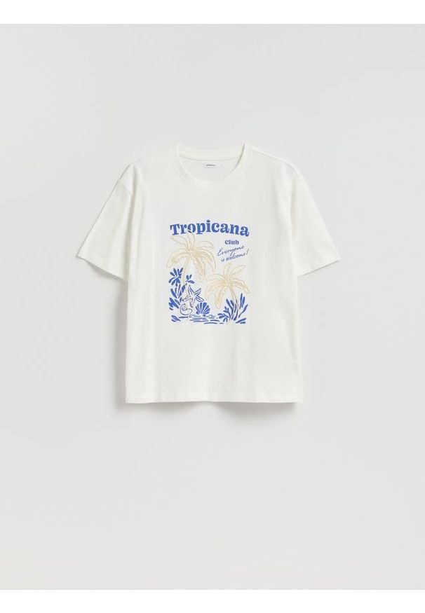 Reserved - T-shirt z nadrukiem - biały. Kolor: biały. Materiał: bawełna. Wzór: nadruk