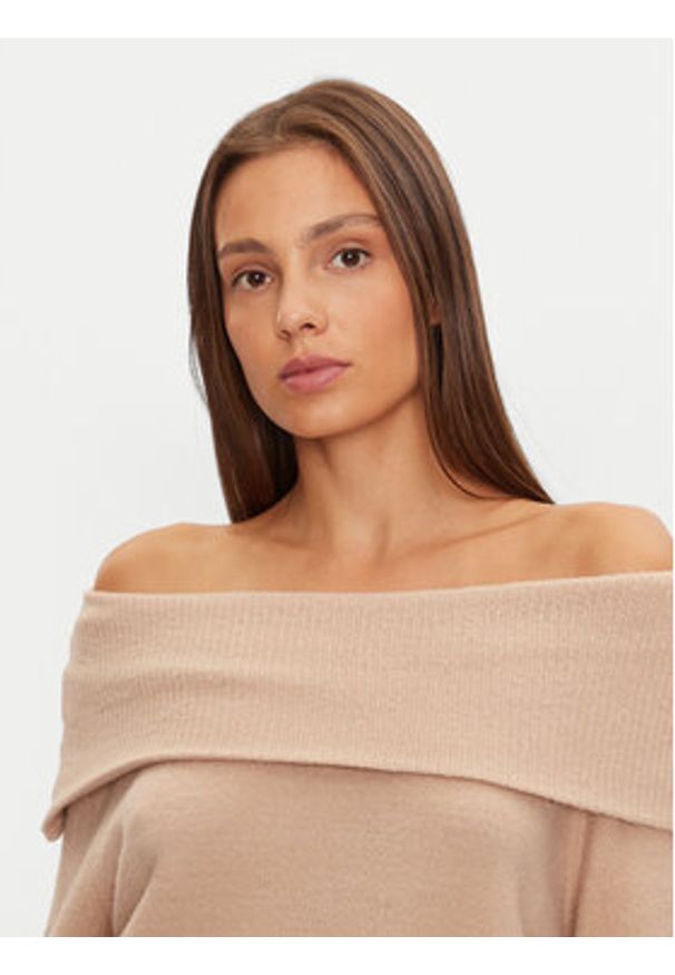 Brave Soul Sweter LK-248EVERLYNB Beżowy Regular Fit. Kolor: beżowy. Materiał: syntetyk