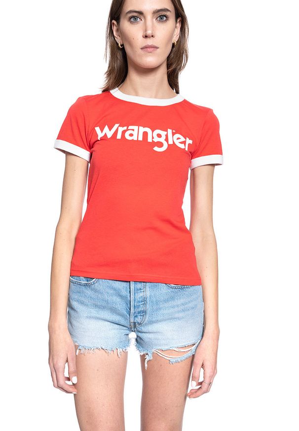 Wrangler - DAMSKI T-SHIRT WRANGLER SS RINGER TEE BITTERSWEET RED W7Z3EVXBO 112132167