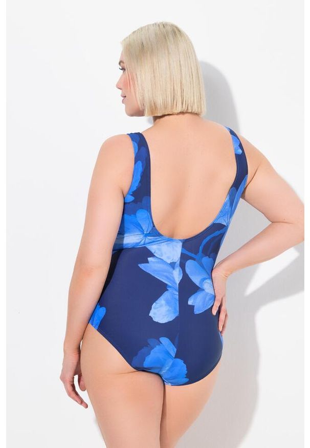 ULLA POPKEN - Damski Kostium kąpielowy drapowanie miękkie miseczki. Kolekcja: plus size. Kolor: niebieski. Materiał: elastan, poliamid, materiał
