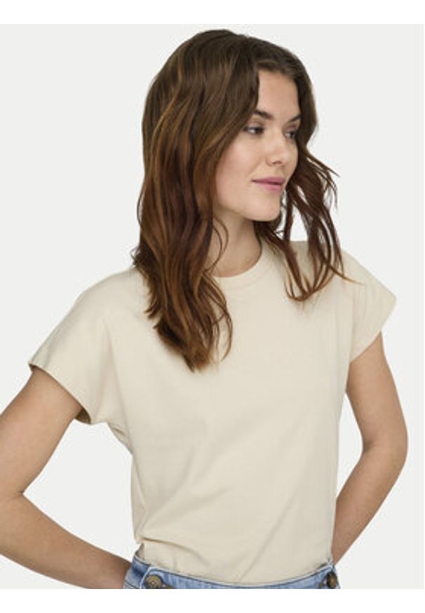 only - ONLY T-Shirt Erica 15308926 Beżowy Oversize. Kolor: beżowy. Materiał: bawełna