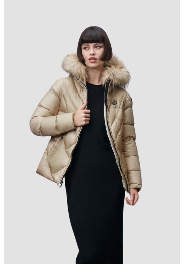 Blauer USA - BLAUER Alicia Beżowa kurtka damska Short Jackets, Rozmiar L. Kolor: beżowy. Materiał: poliamid. Styl: wizytowy