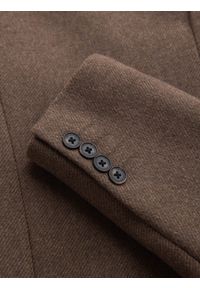 Ombre Clothing - Elegancki jednorzędowy męski płaszcz z wełną – brązowy V1 - Rozmiar: M. Kolor: brązowy. Materiał: wełna. Wzór: ze splotem, paski. Sezon: zima. Styl: elegancki #8