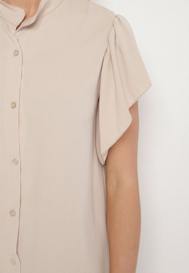 Born2be - Beżowa Sukienka Koszulowa z Guzikami i Falbankami Tenalena. Okazja: na co dzień. Typ kołnierza: kołnierz z falbankami. Kolor: beżowy. Typ sukienki: koszulowe. Styl: elegancki, sportowy, casual