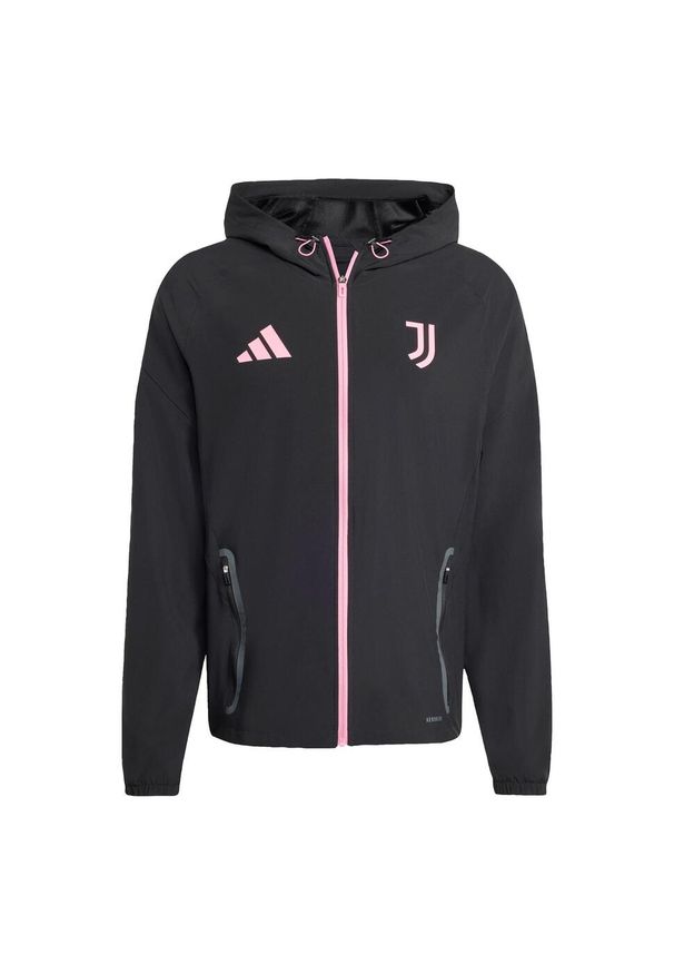Adidas - Kurtka podróżna Juventus Tiro 25 Competition Vis Tech. Kolor: wielokolorowy, czarny, różowy. Materiał: dresówka. Sport: piłka nożna