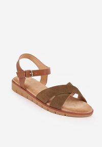 Renee - Zielone Płaskie Sandały VICES z Cholewką ze Skrzyżowanymi Paskami Emelika. Zapięcie: pasek. Kolor: zielony. Wzór: haft. Styl: boho #4