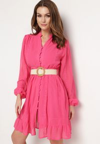 Born2be - Fuksjowa Sukienka Nesilwyn. Kolor: różowy. Materiał: tkanina. Wzór: haft. Styl: boho. Długość: mini #1