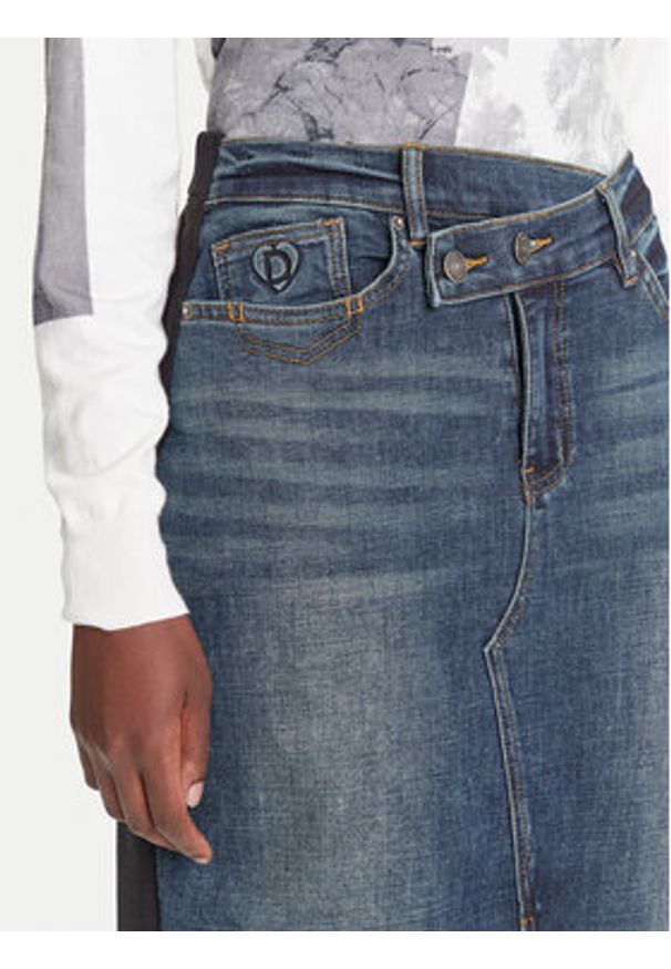 Desigual Spódnica jeansowa Twisted 25WWFD03 Granatowy Regular Fit. Kolor: niebieski. Materiał: bawełna