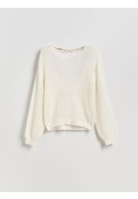 Reserved - Sweter z ozdobnymi koralikami - biały. Kolor: biały. Materiał: wełna, dzianina