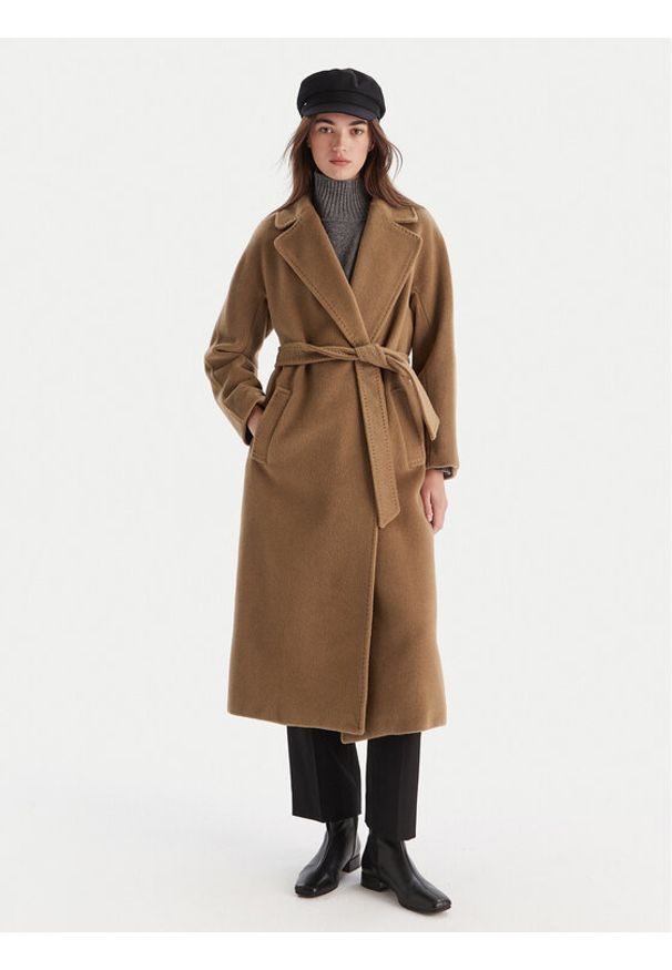 Weekend Max Mara Płaszcz wełniany Tempera 2525016082 Brązowy Regular Fit. Kolor: brązowy. Materiał: wełna