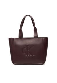 Calvin Klein Torebka Bold Ck Medium Tote LV04F3218G Bordowy. Kolor: czerwony. Materiał: skórzane