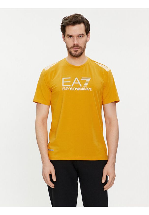 EA7 Emporio Armani T-Shirt 3DPT29 PJULZ 1680 Żółty Regular Fit. Kolor: żółty. Materiał: bawełna, syntetyk