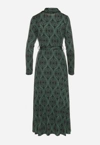 Born2be - Zielona Koszulowa Sukienka z Wiskozą w Ornamentalny Wzór z Wiązanym Paskiem Evathria. Okazja: na co dzień. Kolor: zielony. Materiał: wiskoza. Typ sukienki: koszulowe. Styl: casual, elegancki, klasyczny #6