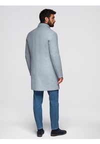 Ombre Clothing - Płaszcz męski z wysokim kołnierzem i asymetrycznym zapięciem – szary melanż V1 - Rozmiar: L. Okazja: na co dzień. Kolor: szary. Materiał: syntetyk, wiskoza, poliester, materiał. Wzór: melanż. Styl: wizytowy, casual, elegancki #5