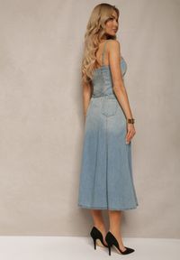 Renee - Niebieski Jeansowy Komplet z Gorsetowym Topem i Długą Spódnicą Rumeria. Kolor: niebieski. Materiał: jeans #5