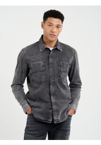 Big-Star - Koszula męska jeansowa ciemnoszara Pars 908. Kolor: czarny. Materiał: jeans. Styl: elegancki #5