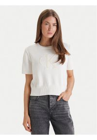 Calvin Klein Jeans Sweter Chunky LV044E306G Beżowy Regular Fit. Kolor: beżowy. Materiał: bawełna #1