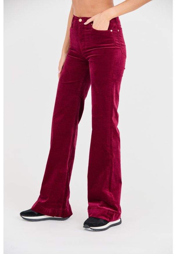 7 FOR ALL MANKIND Bordowe damskie spodnie Modern Dojo Velvet, Rozmiar 28. Kolor: czerwony