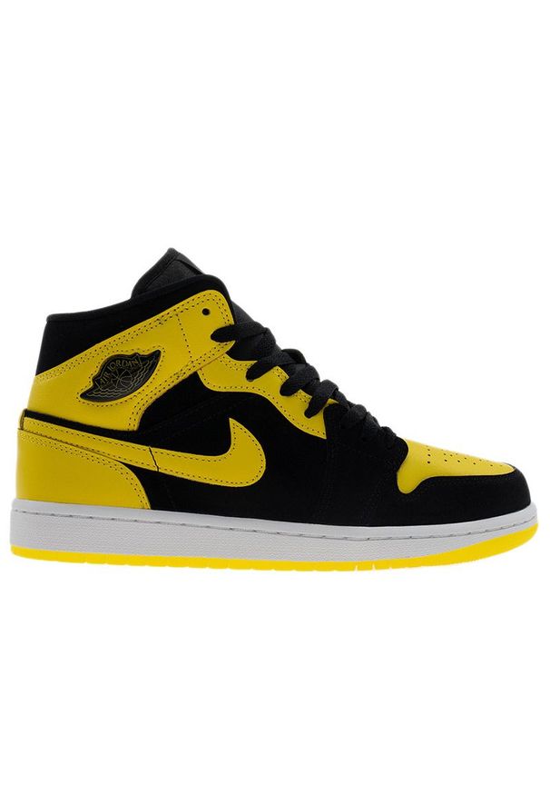 Buty męskie Air Jordan 1 Mid SE HJ6654-071 - żółto-czarne. Kolor: czarny, wielokolorowy, żółty. Materiał: guma, syntetyk, skóra, materiał. Szerokość cholewki: normalna
